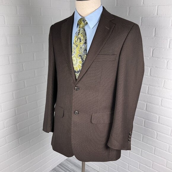 Pronto Uomo Blazer Men 38R Brown Classic Career‎ Polyblend Double Vent Jacket - Picture 2 of 15